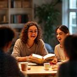 Group book discussion, with people talking